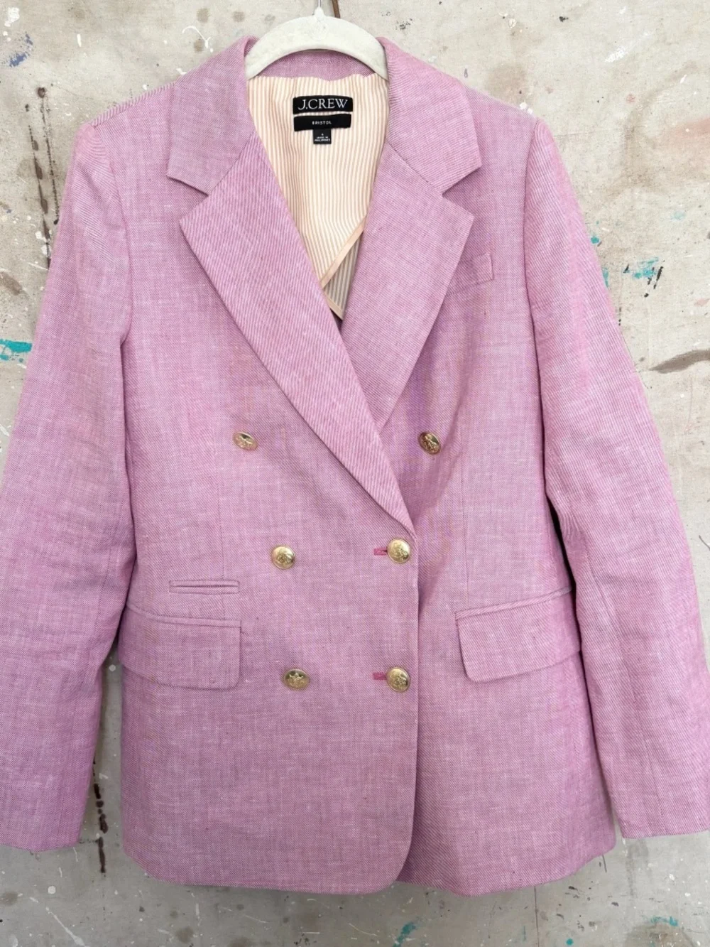 J Crew Bristol Blazer in Stretch Linen Blend, Vintage Raspberry White - Picture 3 of 7